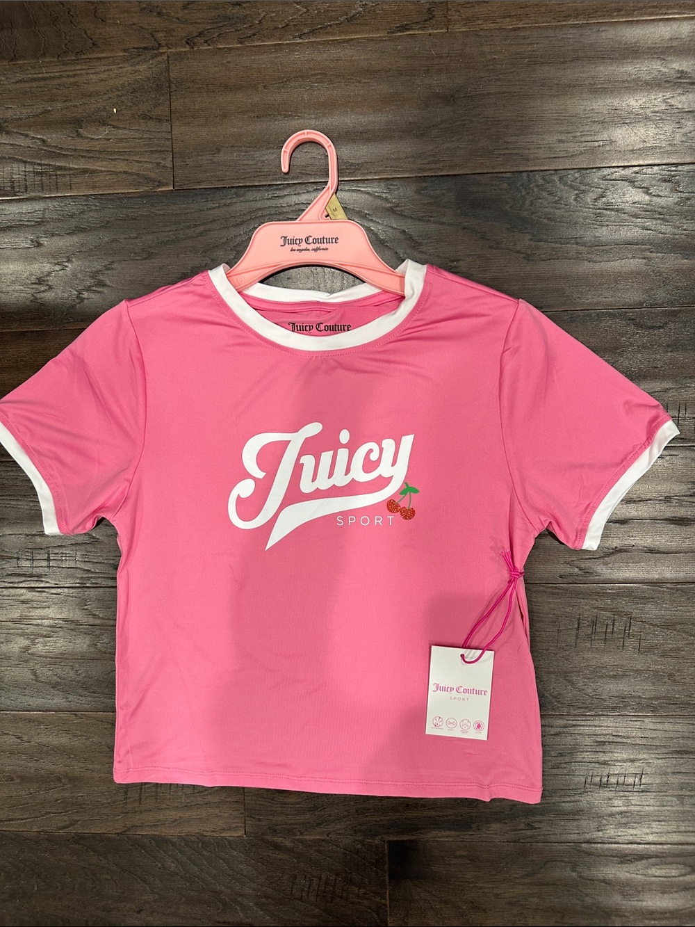 NWT Juicy Couture Pink Short-Sleeve 'Juicy Sport' Tee with Cherry Accent